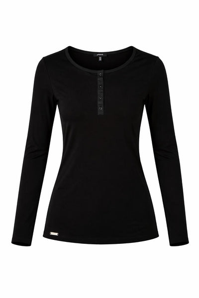 BLACKPANTS Henley Top in STAYBLACK jersey fabric front view