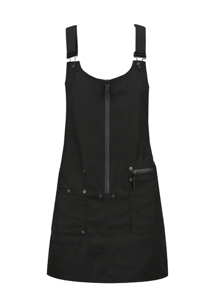 BLACKPANTS Pinny apron dress in STAYBLACK waxed canvas with front zip and utility pockets