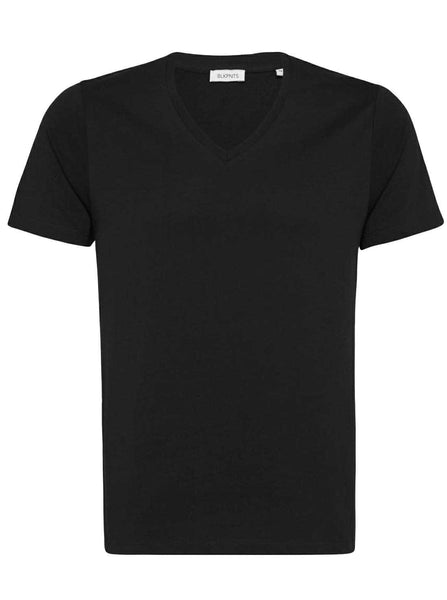 Black men's V-neck short sleeve T-shirt in STAYBLACK bleach-proof fabric with a clean, classic silhouette.