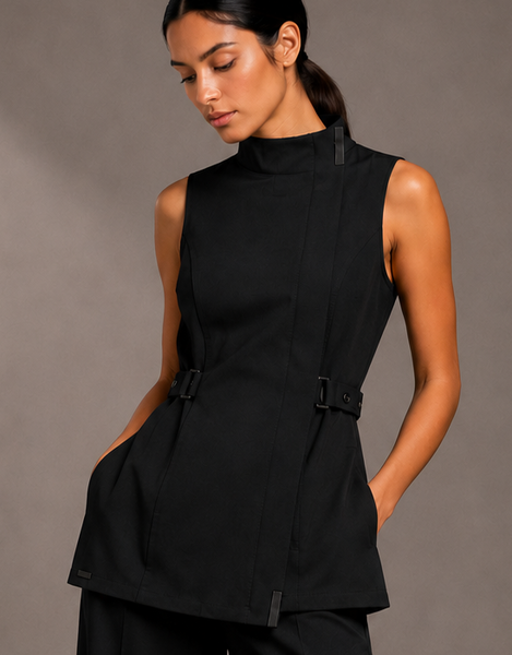 BLACKPANTS MILAN TUNIC BLACK tailored bleach resistant tunic with high collar and side tabs