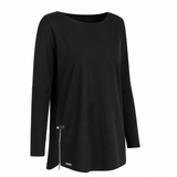 BLACKPANTS Drape Sleeve Top in STAYBLACK stretch jersey with boat neckline and side zip detail