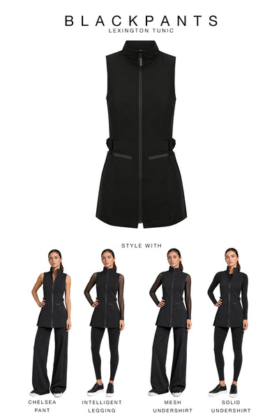 BLACKPANTS Lexington Tunic Black styled with The Chelsea Pant, Intelligent Legging, Mesh Undershirt and Solid Undershirt