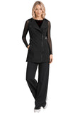 MANHATTAN TUNIC BLACK styled with wide leg pant and mesh undershirt for a polished salon look