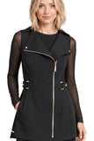 MANHATTAN TUNIC GOLD close-up showing gold zip, wide collar and tailored fit