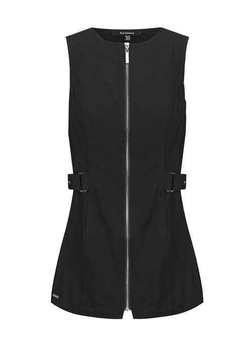 MAYFAIR TUNIC sleeveless front view with full-length silver zip and tailored fit