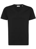 Black men's V-neck short sleeve T-shirt in STAYBLACK bleach-proof fabric with a clean, classic silhouette.