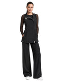 Milan Silver Tunic styled with mesh undershirt and wide-leg black pant