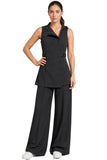 MILAN TUNIC BLACK styled with wide leg Chelsea Pant for a polished salon uniform