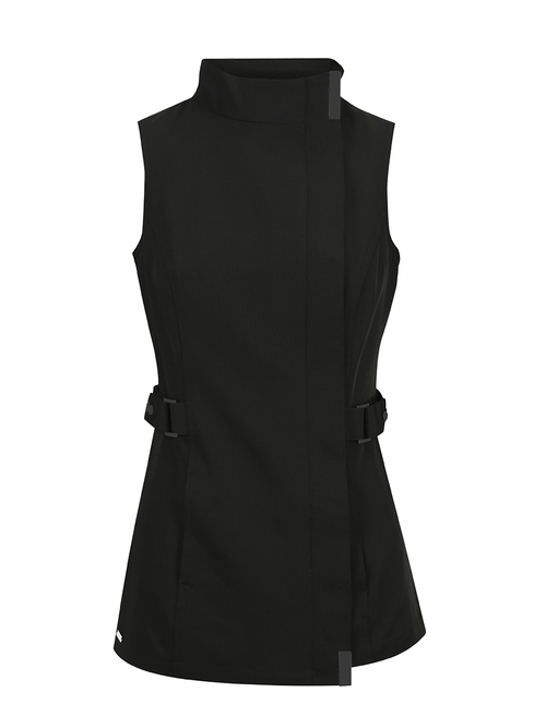MILAN TUNIC BLACK bleach resistant salon tunic with matte black zip and adjustable side tabs