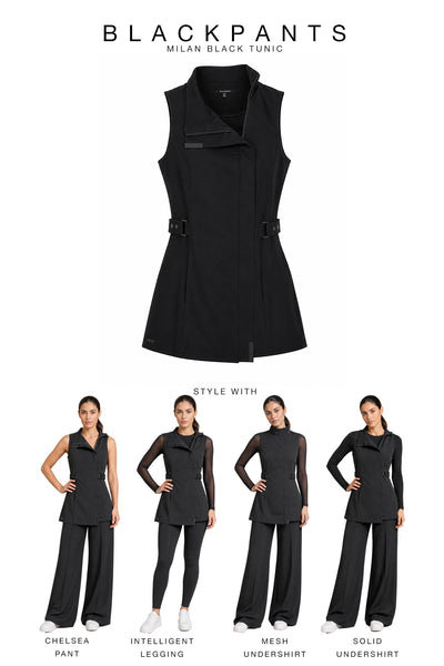 BLACKPANTS Milan Tunic Black styled with Chelsea Pant, Intelligent Legging, Mesh Undershirt and Solid Undershirt