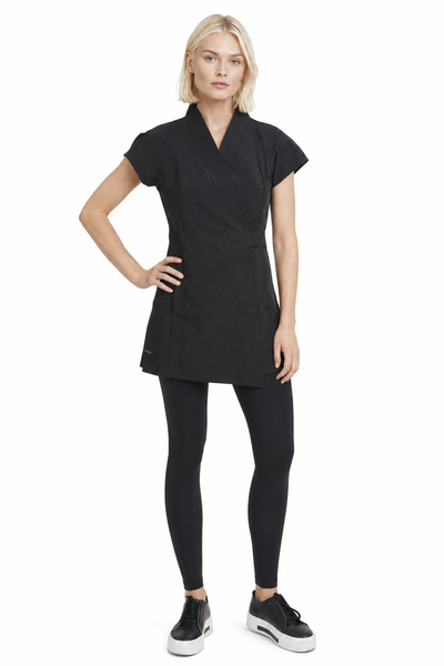 TOKYO WRAP styled with The Intelligent Legging for a sleek and comfortable salon uniform